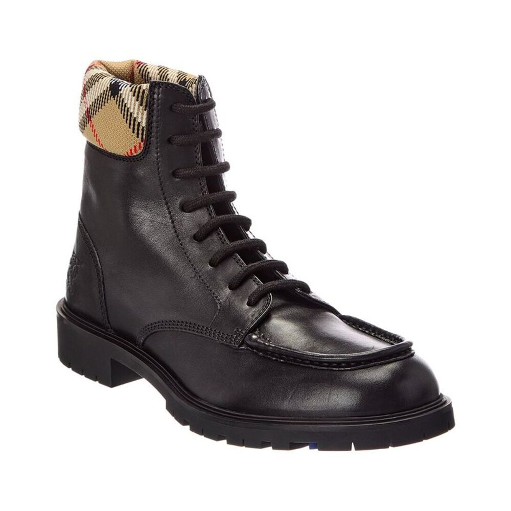 Burberry Check Leather Boot Leather Boot, Black